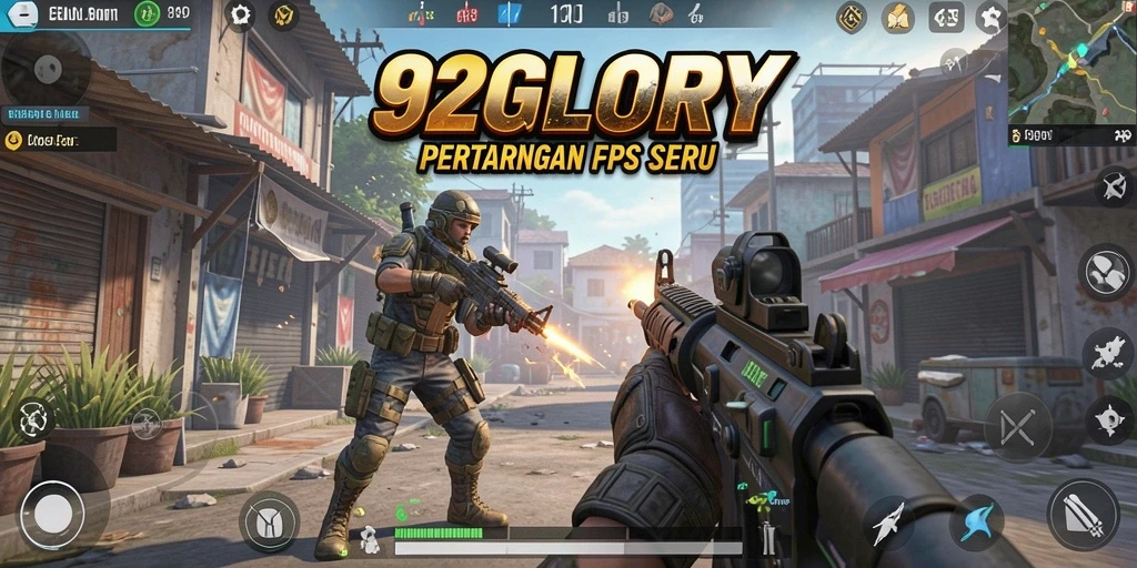 Screenshot utama menunjukkan aksi pertempuran intens di 92GLORY.