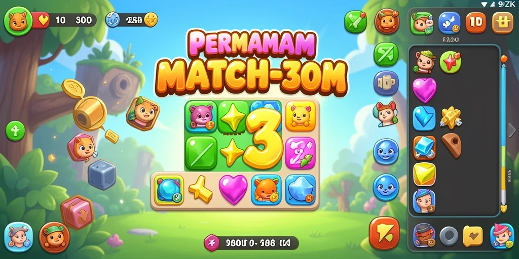 Gameplay 9ZK yang seru dan penuh warna dalam Match-3.