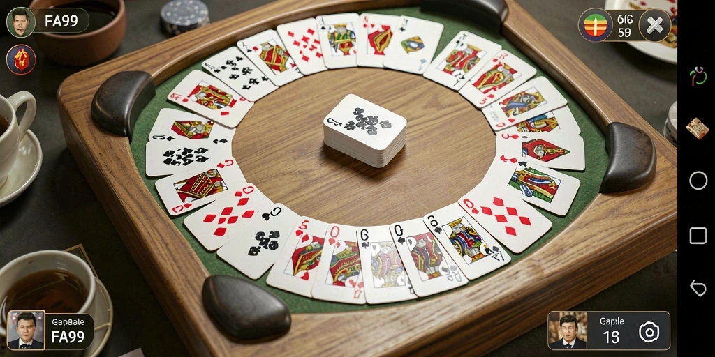 Screenshot gameplay seru dari FA99 menunjukkan aksi permainan Gaple.