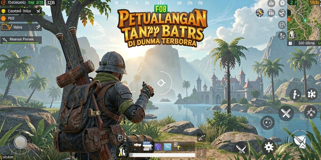 Screenshot gameplay Open World FO8 yang menunjukkan eksplorasi luas.