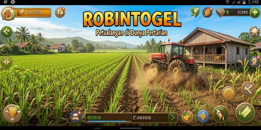 Tampilan gameplay seru di ROBINTOGEL dengan berbagai tanaman dan hewan.