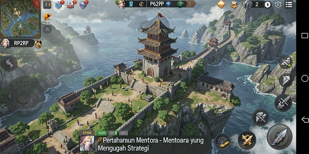 Menampilkan pertahanan strategis dalam gameplay Tower Defense.