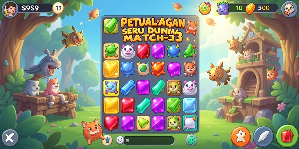 Tampilan seru gameplay S9S9 dengan ledakan item Match-3.