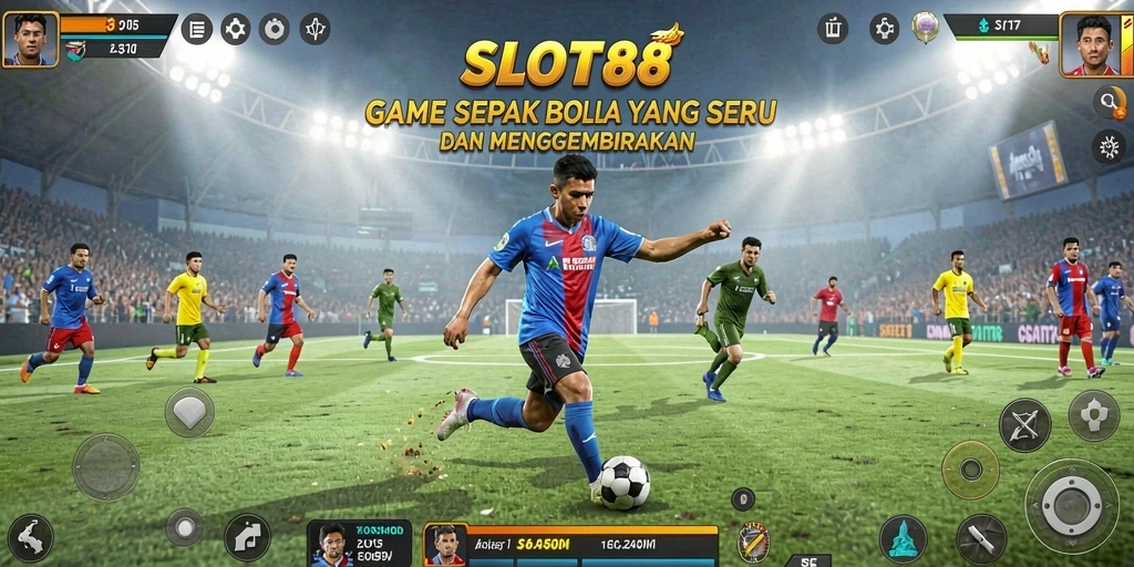 Tampilan gameplay SLOT88 yang menegangkan dengan aksi sepak bola langsung.