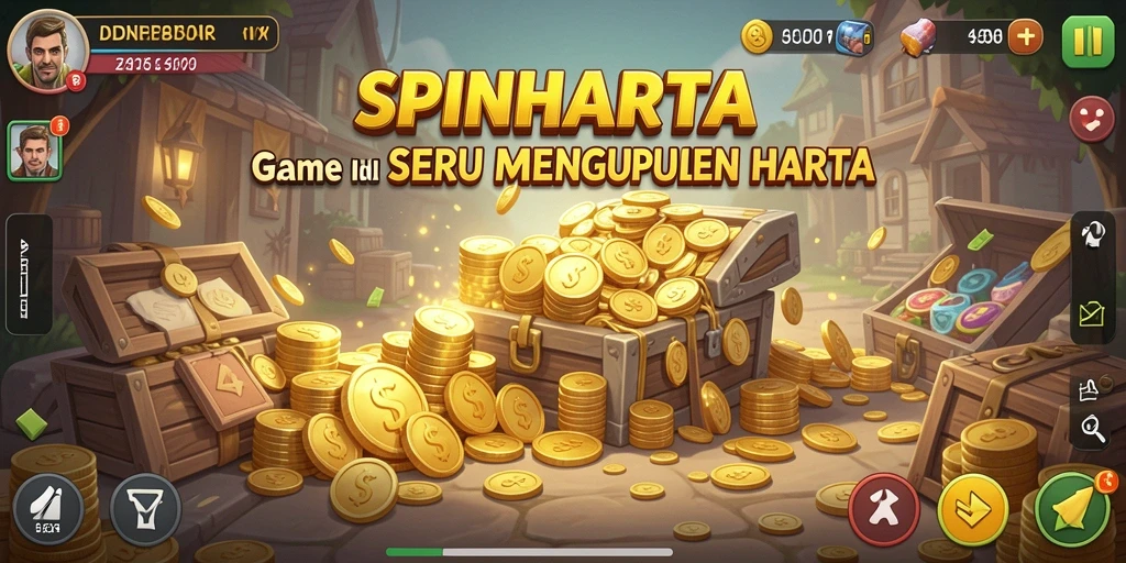 Screenshot gameplay <strong>SPINHARTA</strong> menunjukkan aktivitas mengumpulkan harta yang mengasyikkan.