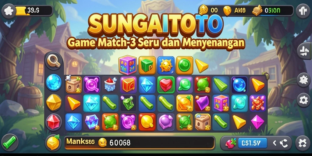 Tampilan gameplay SUNGAITOTO dengan keseruan Match-3 yang menantang.