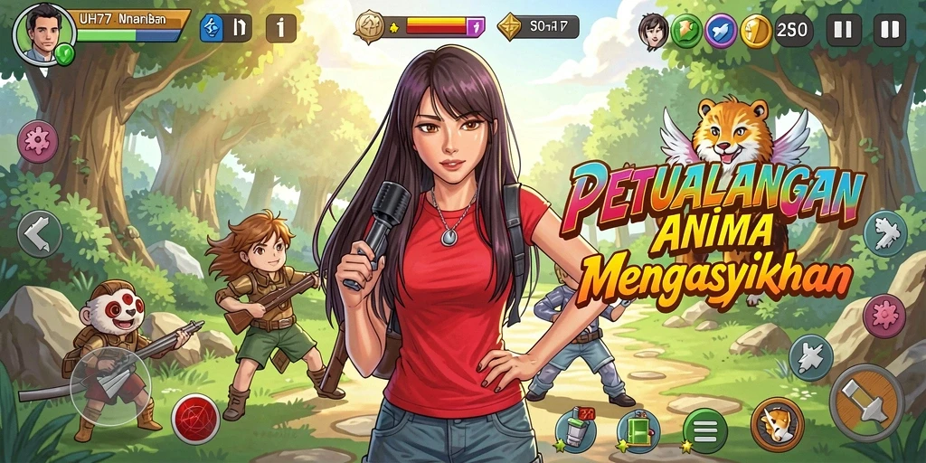 Screenshot gameplay UH77 yang menampilkan pertarungan karakter Anime.